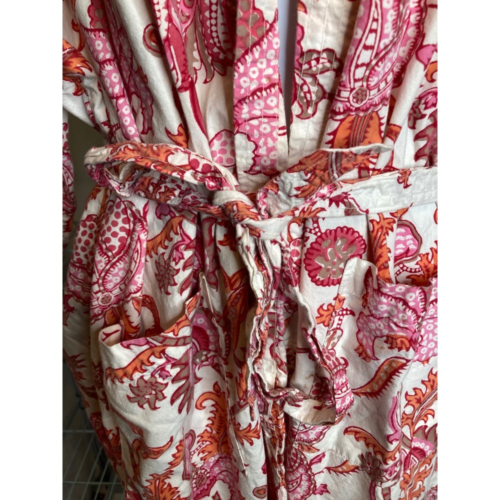 Roberta Roller Rabbit Cream Kimono Robe with Pink and Orange Floral Paisley - Picture 9 of 13